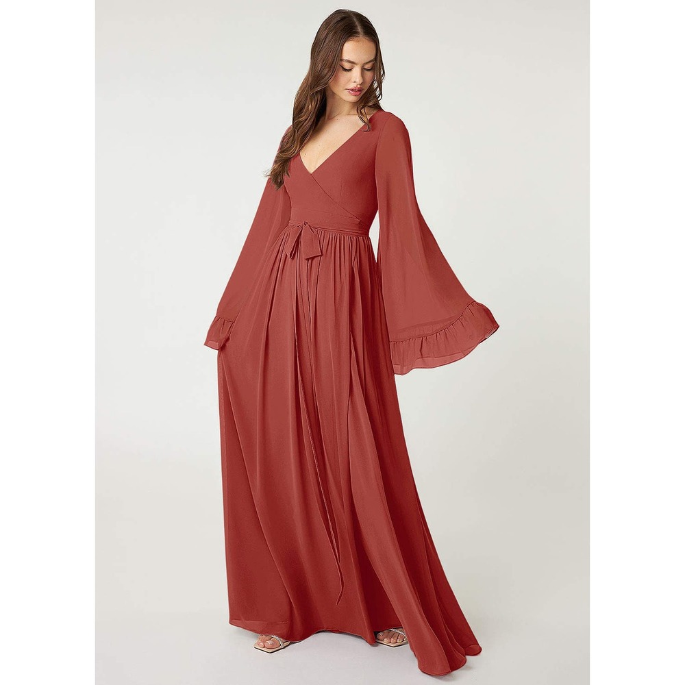 NWT Azazie Tiphanie Terracotta Long Sleeve Wrap Dress Bridesmaid 16